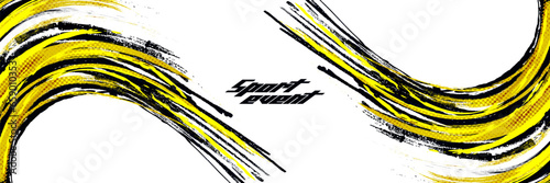 Black and Yellow Brush Background with Halftone Effect Isolated on White Background. Sport Background with Grunge Style. Scratch and Texture Elements For Design