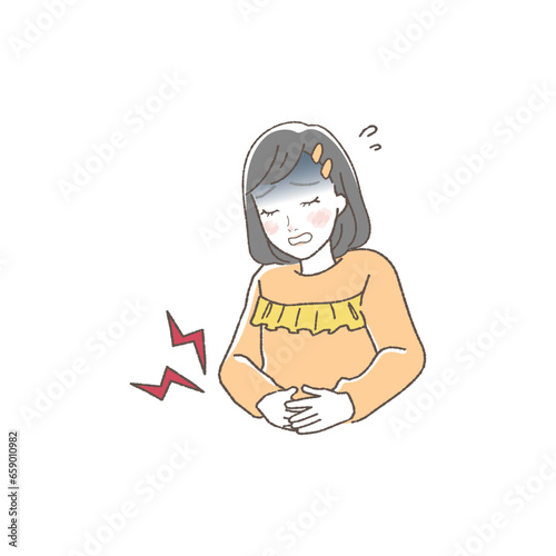 Illustration of a Girl Holding Her Stomach Due to Abdominal Pain.