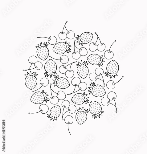 Berry fruit design with strawberries and cherries  coloring.