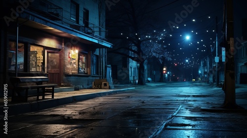 Night city street view  no people. AI generated
