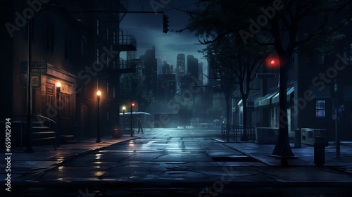 Night city street view, no people. AI generated