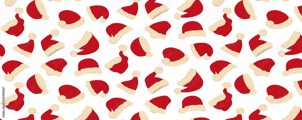 Seamless pattern with Santa Claus hats on a white background. Winter vector illustration. Seamless pattern with Santa Claus hats on a white background. Winter vector illustration.