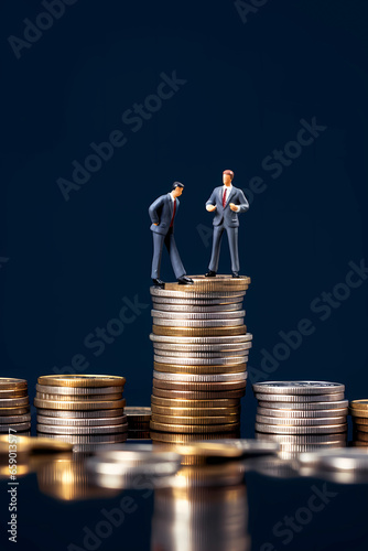 Businessman with money, investments and coins placed on the table