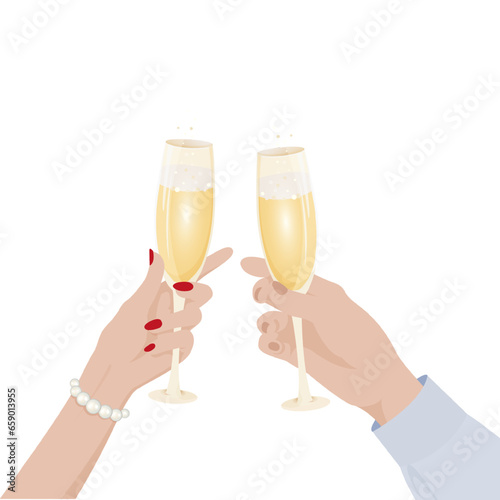two glasses of champagne in hand