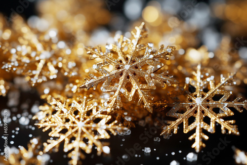 キラキラな金の雪の結晶の背景
