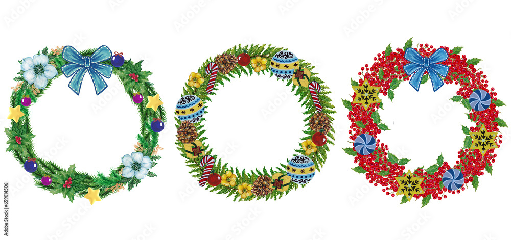 Holiday Template Wreath christmas festival watercolor garland evergreen painting drawing illustration for invitation greetings