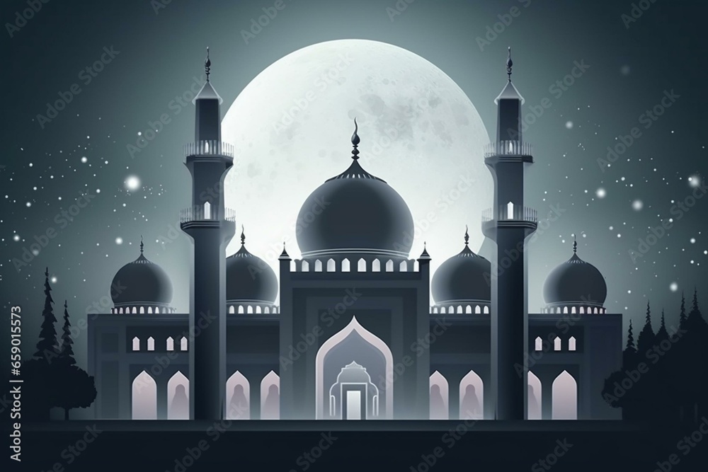 Gray mosque background for Ramadan. Social media posts for Muslim holy month Ramadan Kareem. Generative AI