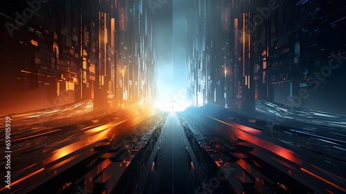 Futuristic banner of digital art. Technology line background and light effect  cyberpunk style background material with a sense of technology