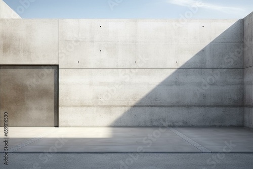 Simple concrete exterior with ample light and empty space - industrial backdrop design. Generative AI