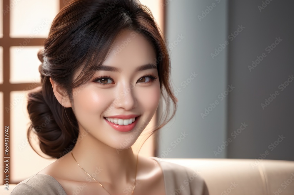 Fashion Portrait of Young asian woman with long black hair style wearing casual linen clothing Fashion Portrait of Young asian woman with long black hair style wearing casual linen clothing