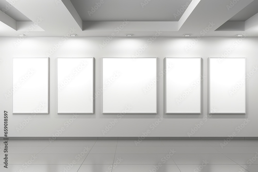 custom made wallpaper toronto digitalGallery interior, empty frames on wall. Art gallery mockup