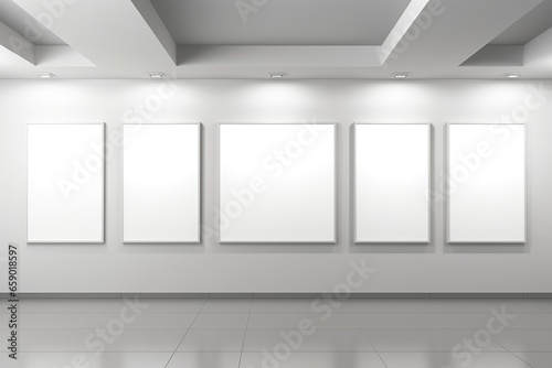 Wallpaper Mural Gallery interior, empty frames on wall. Art gallery mockup Torontodigital.ca