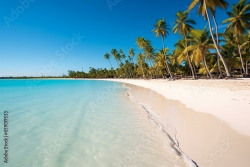 Beautiful tropical beach in Saona Island, Punta Cana, Dominican Republic. Generative AI