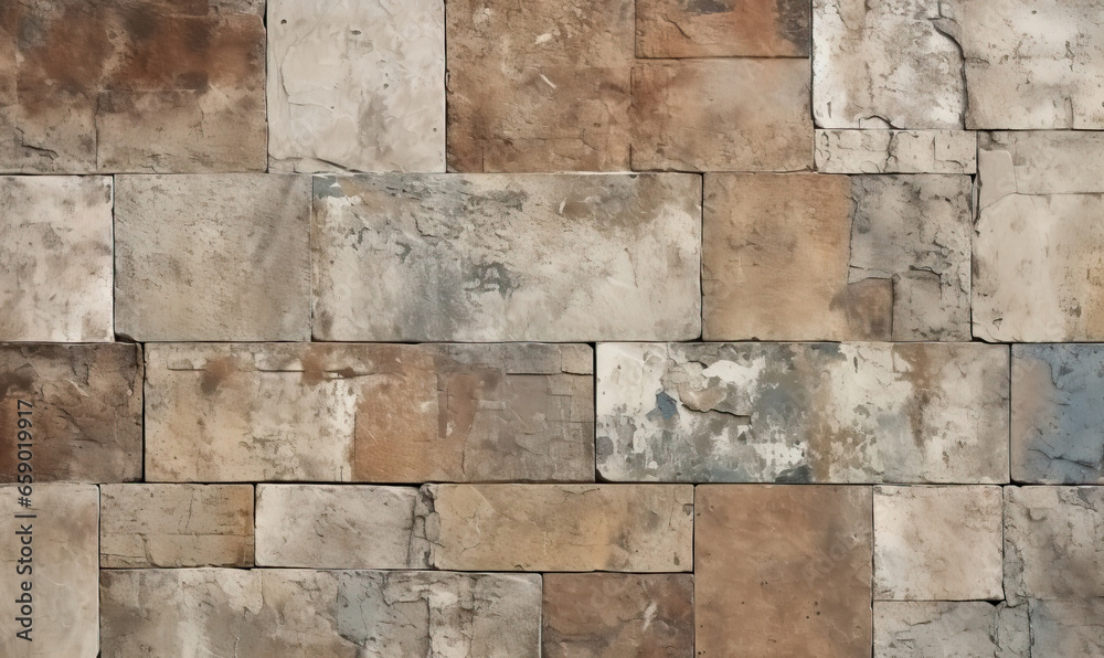 Naklejka premium Old, fractured tiles in brown and gray hues.