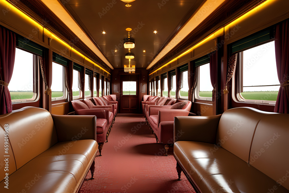 interior of luxury vinitage old train carriage. interior of a train