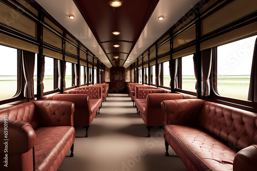 interior of luxury vinitage old train carriage. interior of a train. 3d rendering photo