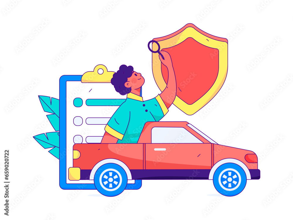 Buy insurance for car flat character vector concept operation illustration Buy insurance for car flat character vector concept operation illustration
