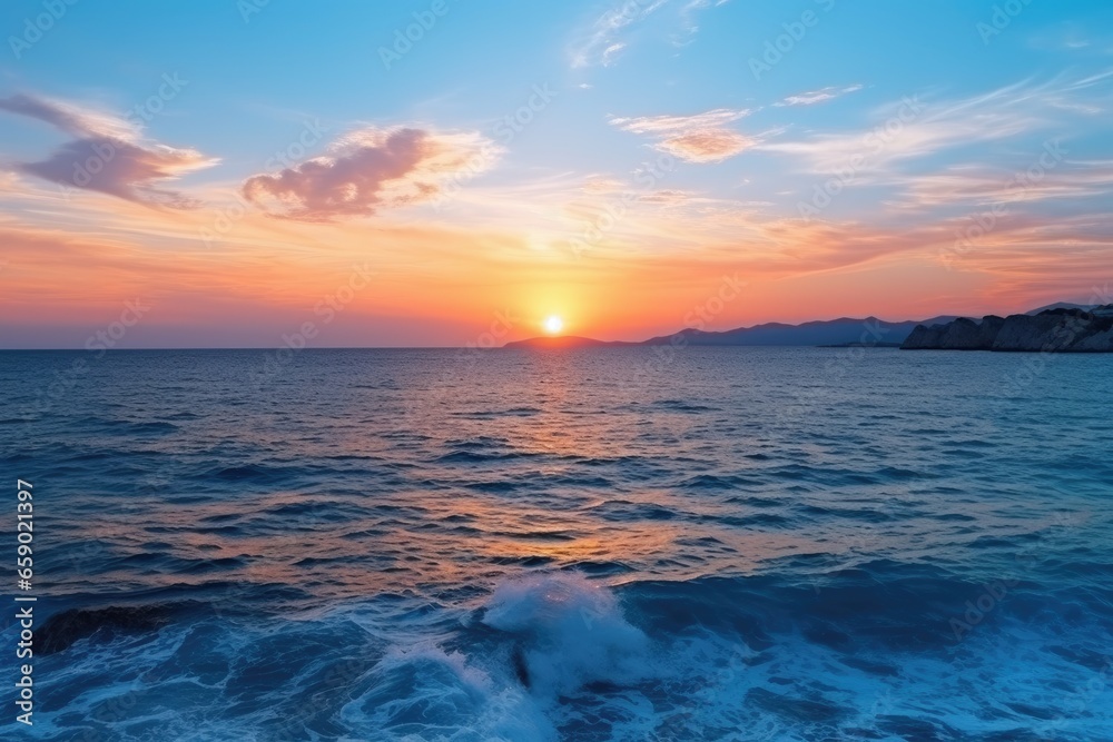 Panoramic view of the sea with a beautiful sunset