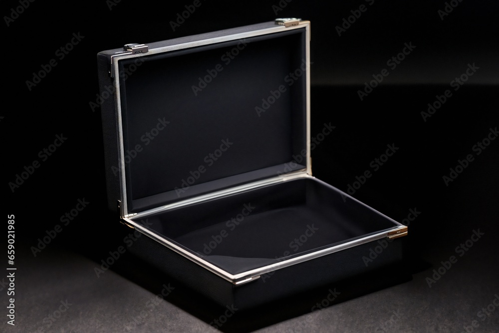 Open empty jewelry box mockup. Template for bijouterie sale advertisement. Open empty jewelry box mockup. Template for bijouterie sale advertisement.