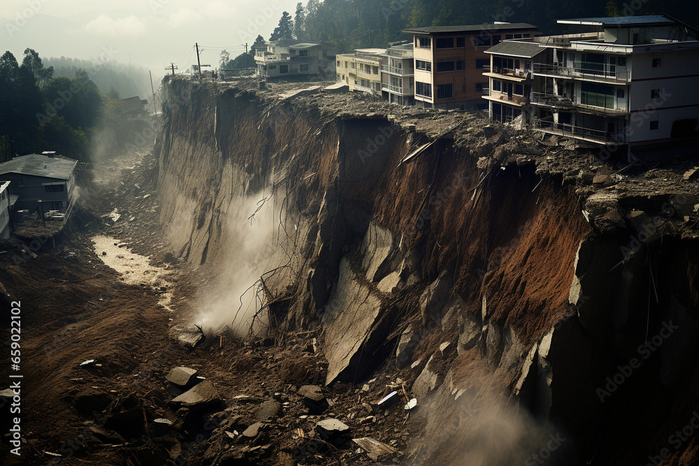 landslide natural disaster - obrazy, fototapety, plakaty 