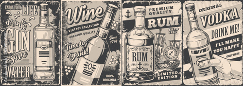 Obraz na plátně Alcoholic booze monochrome set sticker