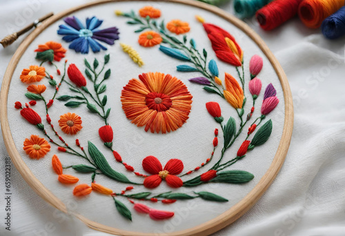 Handcrafted Floral Embroidery on Fabric, Artisanal Embroidery with Beautiful Flowers