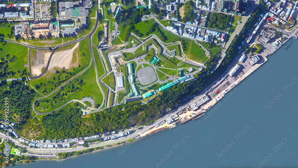 Citadelle of Quebec, historical military castle, aerial view from above – Bird’s eye view La Citadelle, 	Quebec City, Quebec, Canada