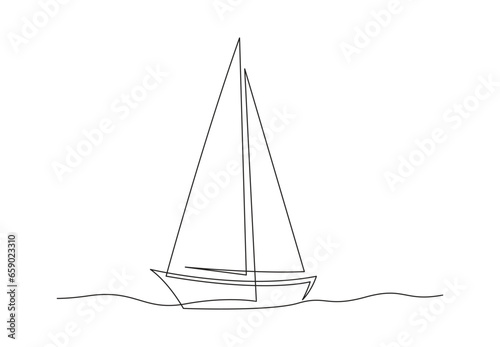 Sailboat ship one continuous line drawing. Isolated on white background vector illustration. Stock illustration.