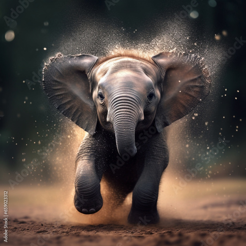 Playful Baby Elephant  Loxodonta africana  Reveling   Splashing in Refreshing Water. Generative AI.