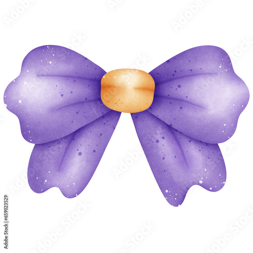 Single purple ribbin bow Cozy Winter Christmas illustration photo