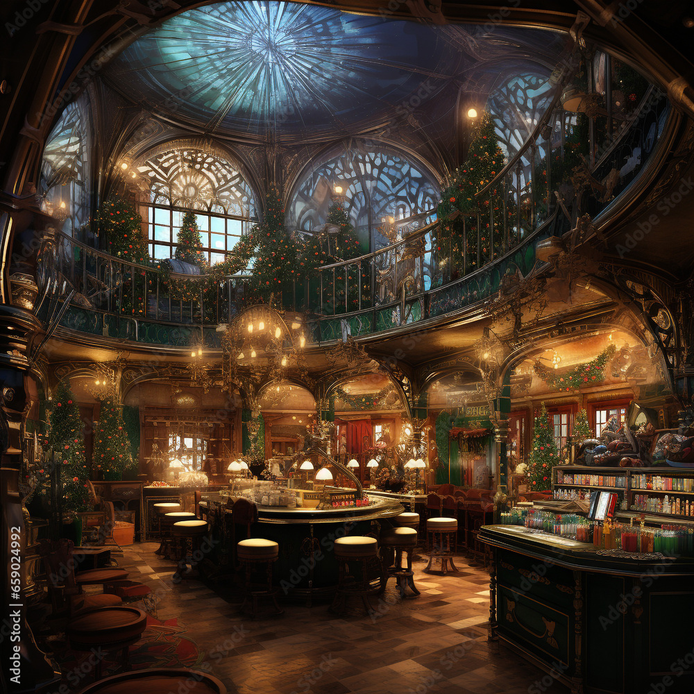 Obraz premium Christmas, beautifully decorated old houses, beautiful interiors, beautiful light and background.