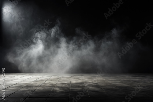 Dark concrete floor with mist or fog appearing textured 