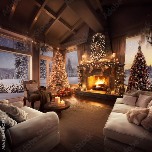 Christmas, beautifully decorated old houses, beautiful interiors, beautiful light and background. photo