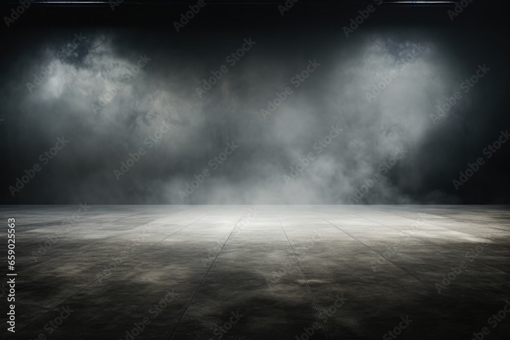 Dark concrete floor with mist or fog appearing textured 