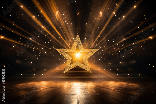 Stage in golden star shape with dazzling light effect 
