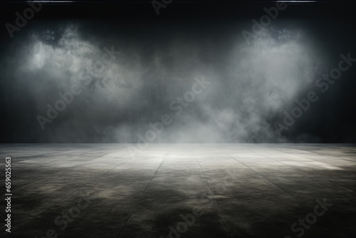 Dark concrete floor with mist or fog appearing textured 