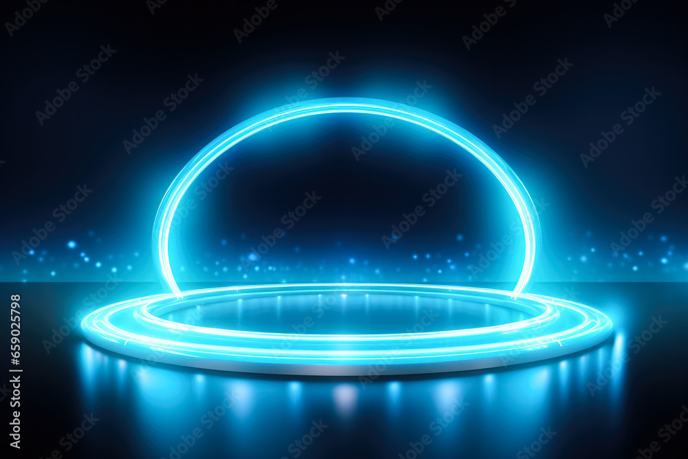 Minimalistic abstract blurry light blue background with circular neon glow Minimalistic abstract blurry light blue background with circular neon glow
