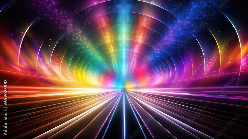 Abstract Infinity Tunnel with Neon Rainbow