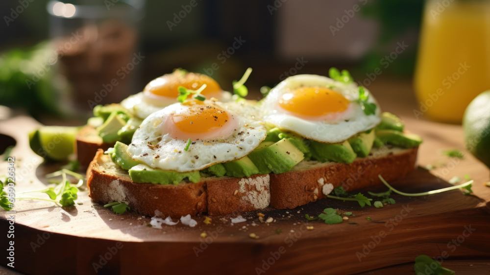 Delicious Breakfast, Toast with Egg and Avocado Delicious Breakfast, Toast with Egg and Avocado