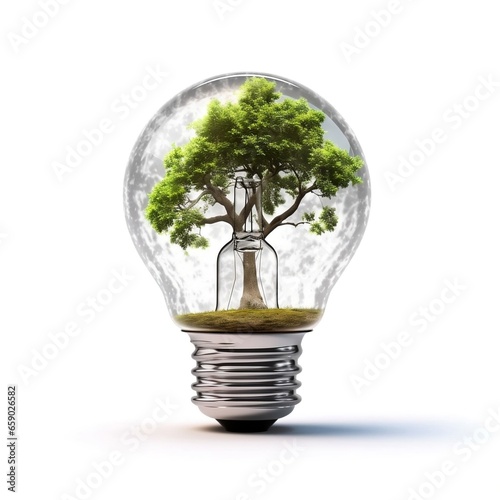 Earth tree light bulb isolated on white background