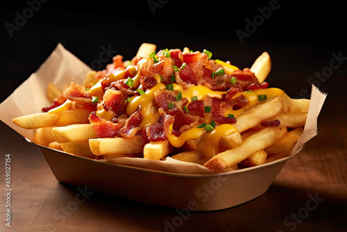 Crisp French Fries, crispy bacon and melted cheddar on top