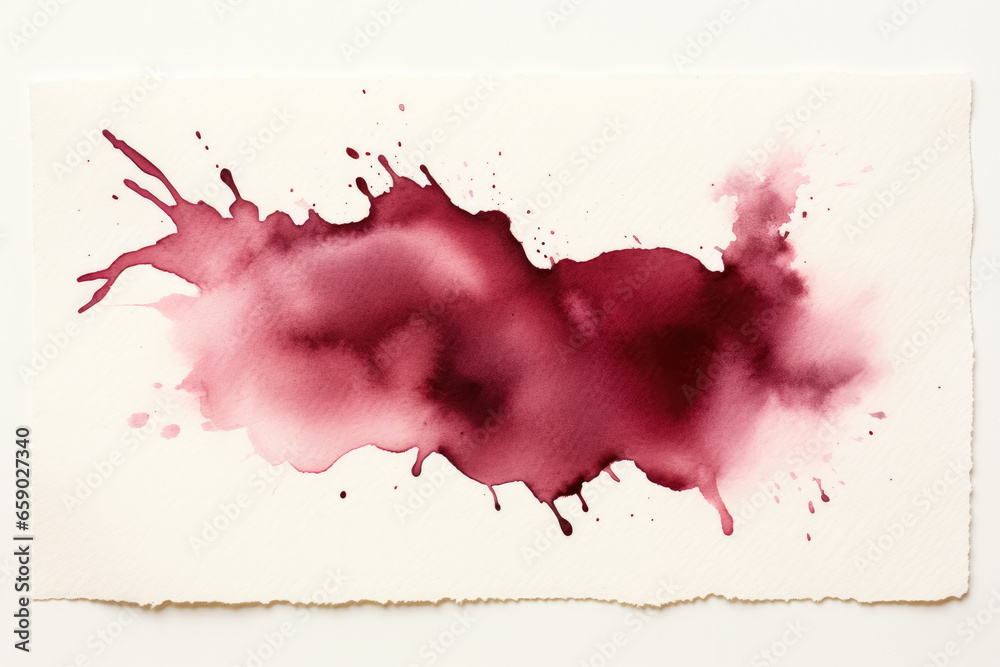Realistic watercolor grunge brush creates dark red wine stain 