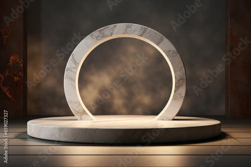 3D Background with Podium Marble Display Stone Pedestal Balancing Shapes Rock Stage Cosmetics Beauty Products Presentation Illumination with Frame3D Render  photo