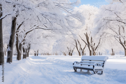 Winter space transformed by a blanket of glistening white snow 