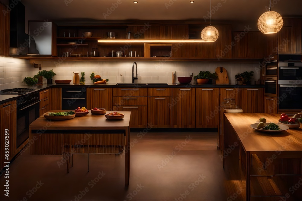 new luxury  style wooden kitchen interior .
