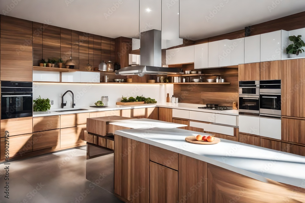 American style wooden kitchen interior and dinning . American style wooden kitchen interior and dinning .