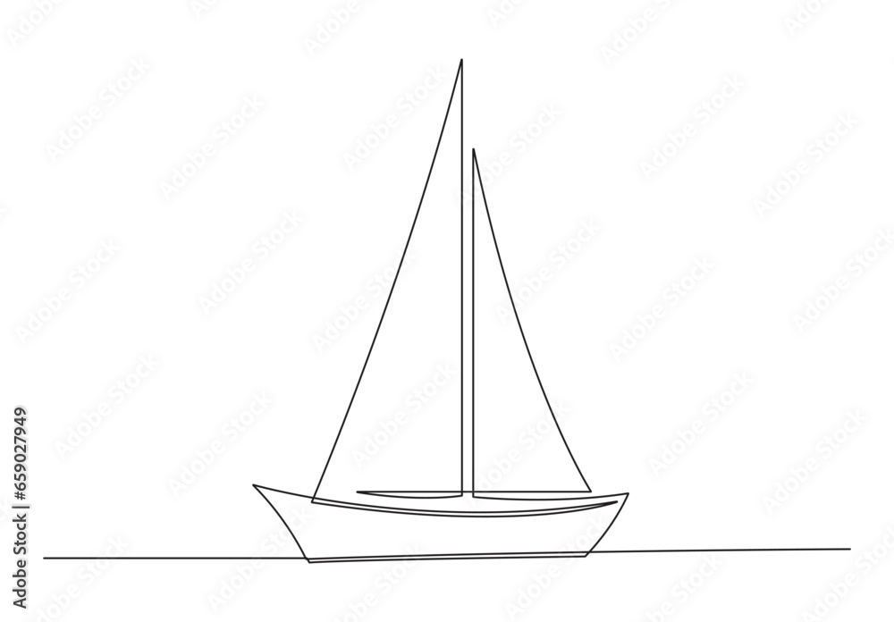  Continuous one line drawing of sailing boat vector illustration. Premium vector. 