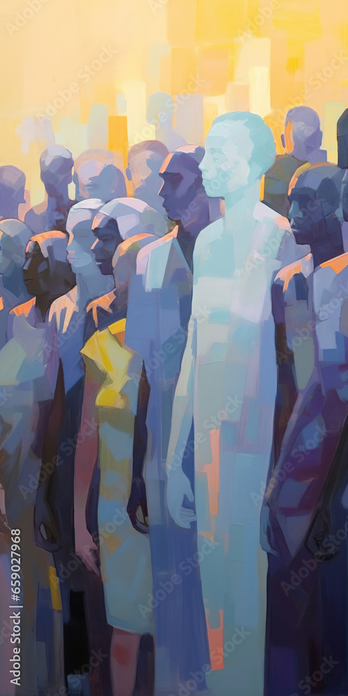 Abstract Impressionist Crowd Illustration, Thickly Painted Pigment, Art Crowd Illustration Background