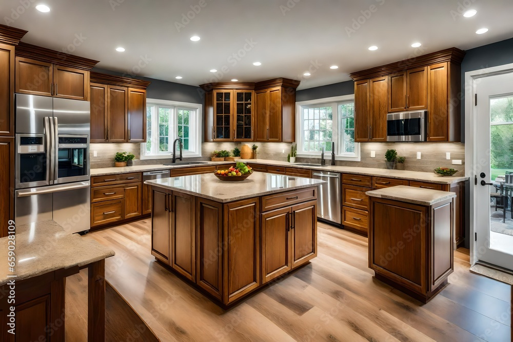 American style wooden kitchen interior .