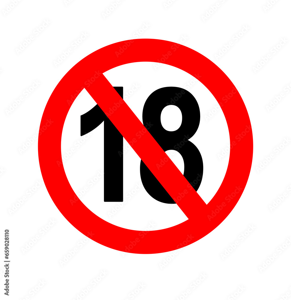 A no eighteen sign is pictured in red with a crossed circle in front of a white background A no eighteen sign is pictured in red with a crossed circle in front of a white background